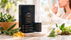 VIHO® OBEGLUTIDE, complemento alimenticio, envase, spray y aplicación oral.